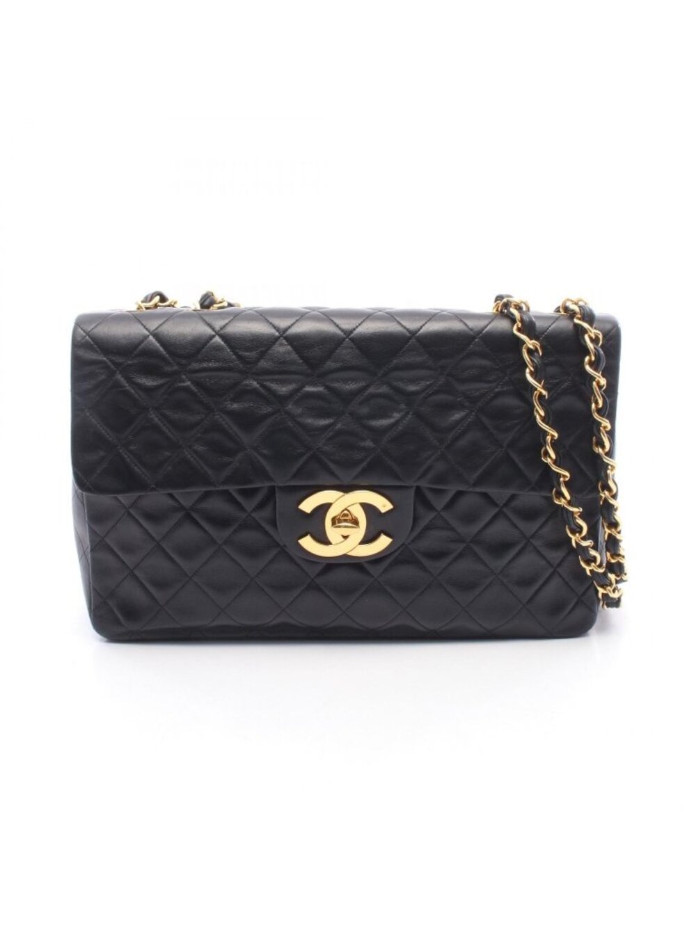 Chanel Shoulder Bag Maxi Quilted 34 Black Lambskin Chain